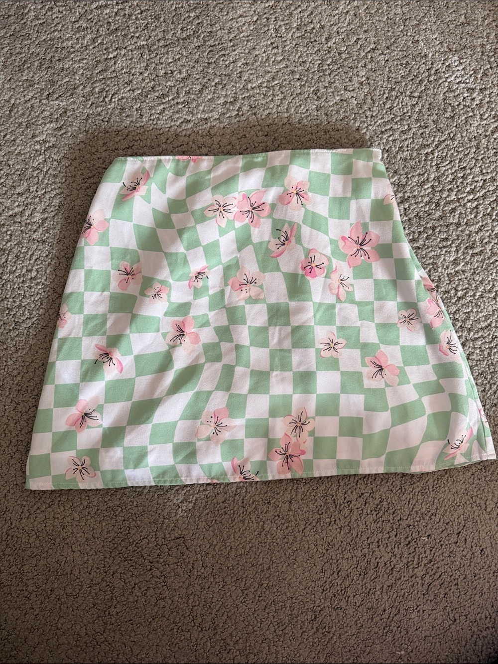 Green checkered cherry blossom skirt